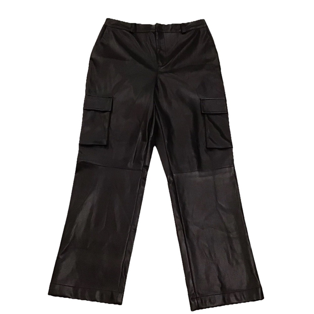 APT‎ 9 CARA SANTANA Pants Faux Leather Wide Leg Cargo Modern Casual Women's 12